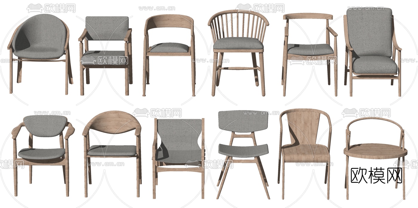 北欧木艺餐椅单椅su模型下载