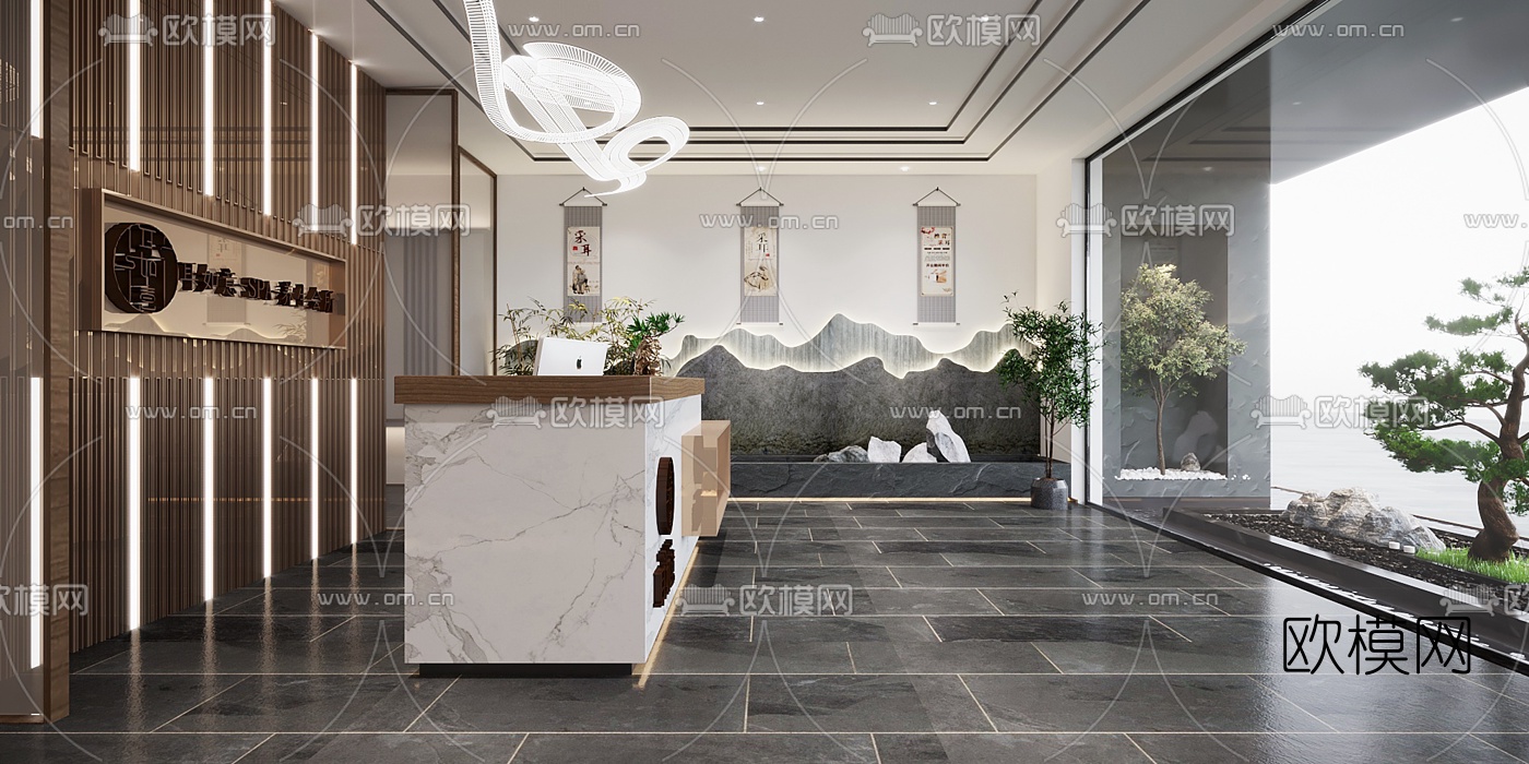 新中式SPA会所前台茶室3d模型