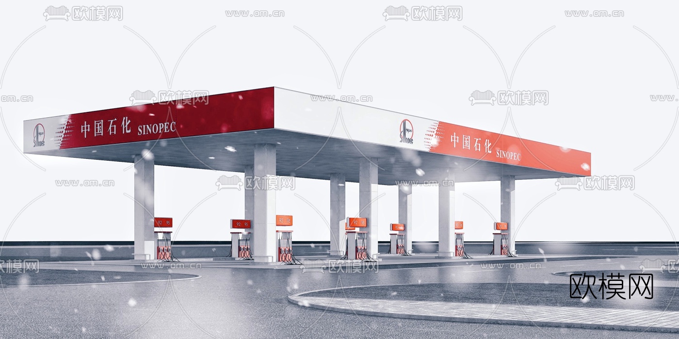 现代加油站服务区3d模型下载