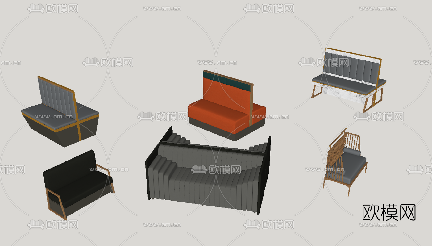 现代布艺卡座沙发su模型下载