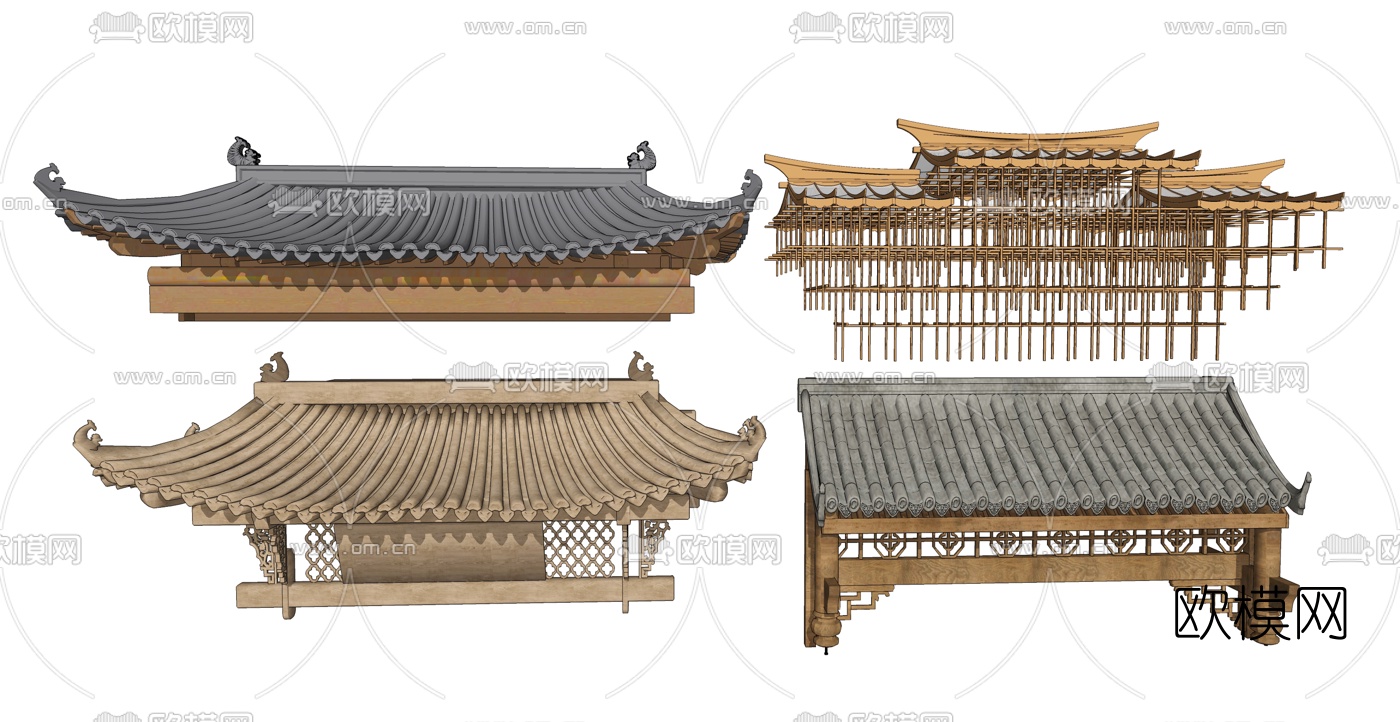 新中式古建屋檐门头su模型