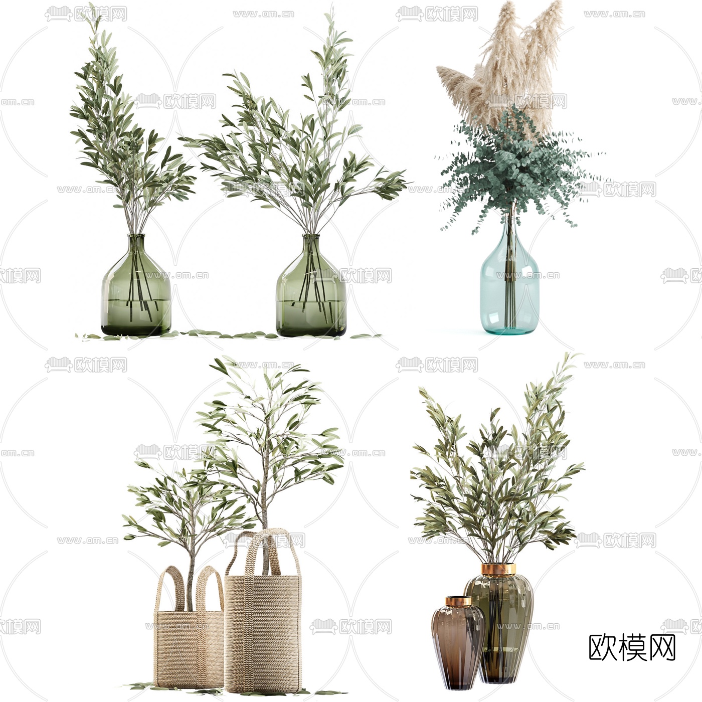 现代饰品花艺花瓶绿植摆件3d模型下载