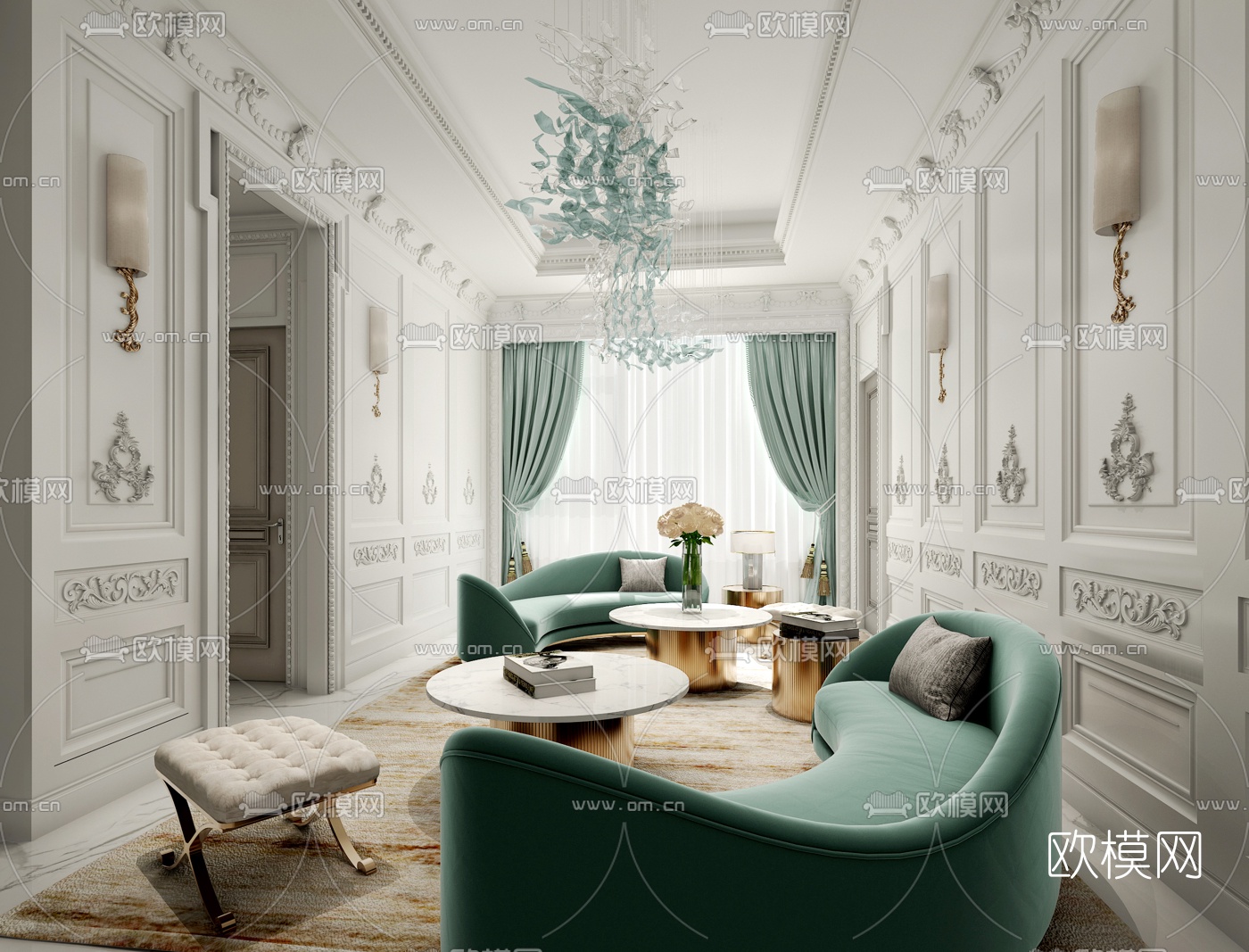欧式轻奢客厅3d模型下载