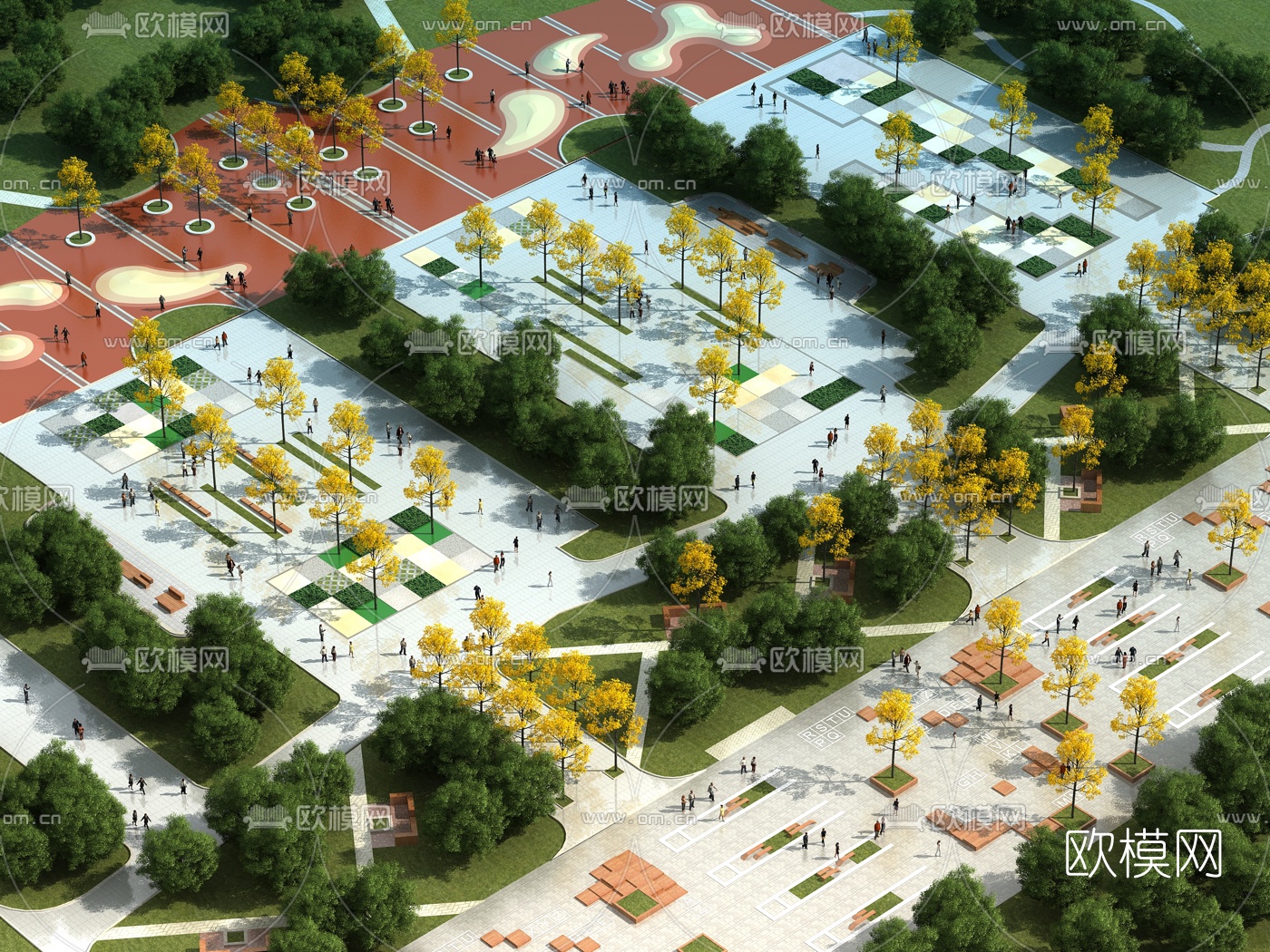 现代公园广场景观鸟瞰3d模型下载_ID10155920_3dmax免费模型-欧模网
