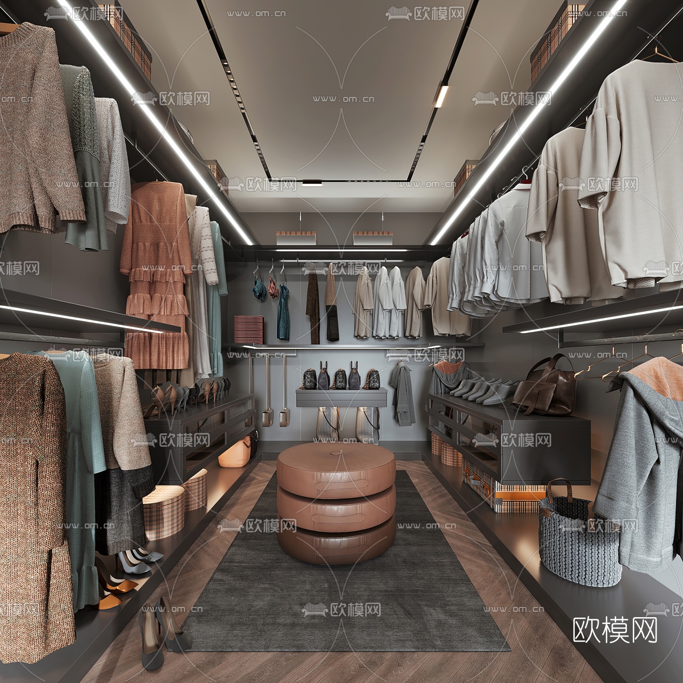 现代卧室主人房衣帽间3d模型
