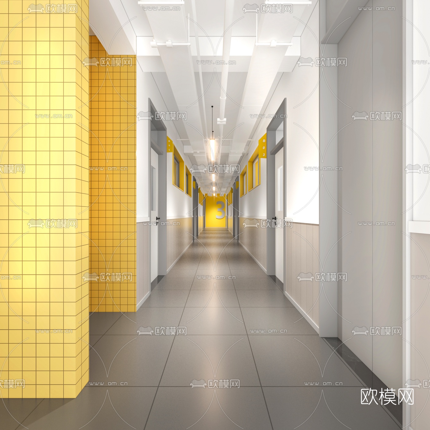 现代学校走廊过道3d模型