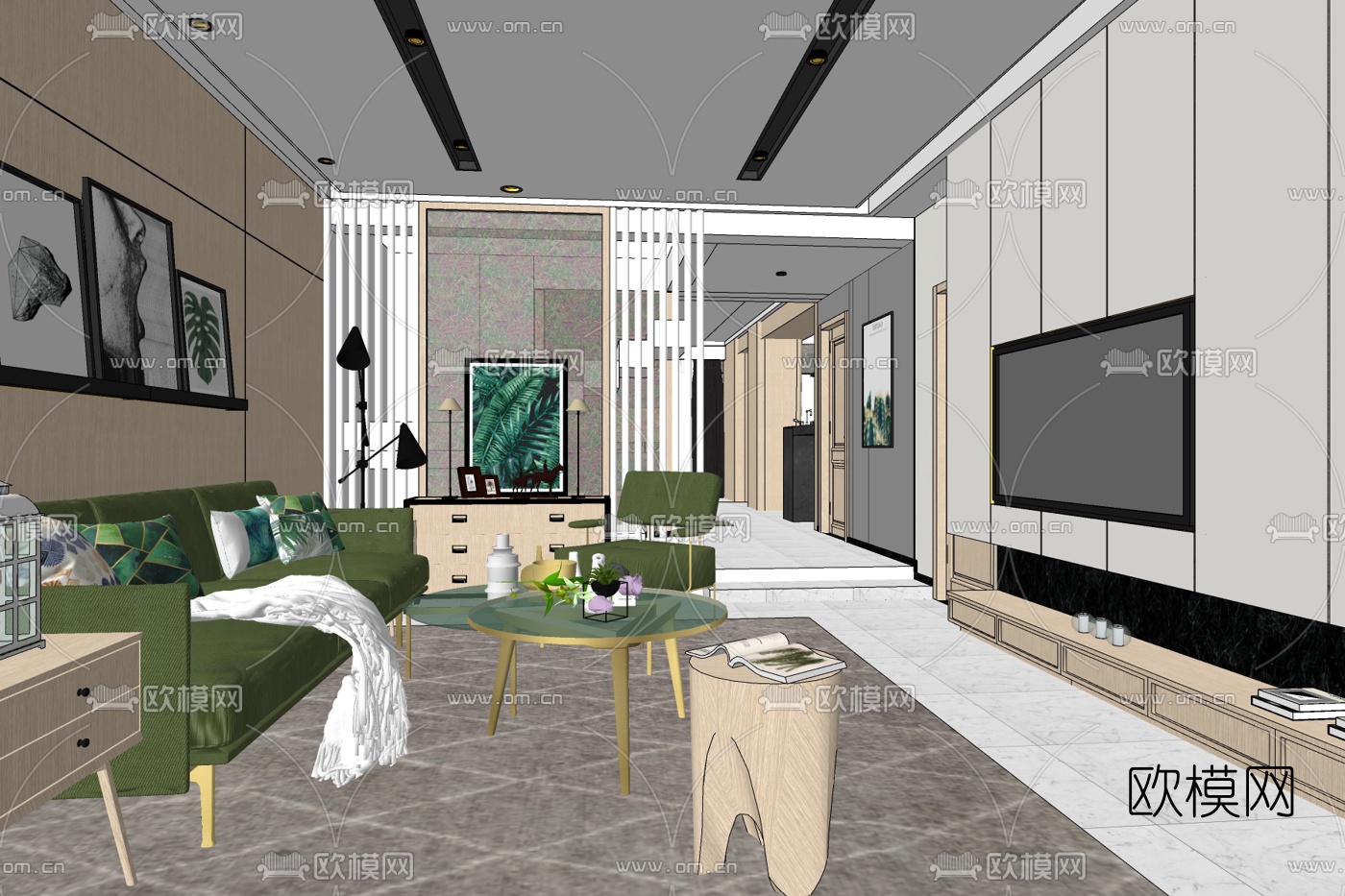 现代客厅免费su模型下载