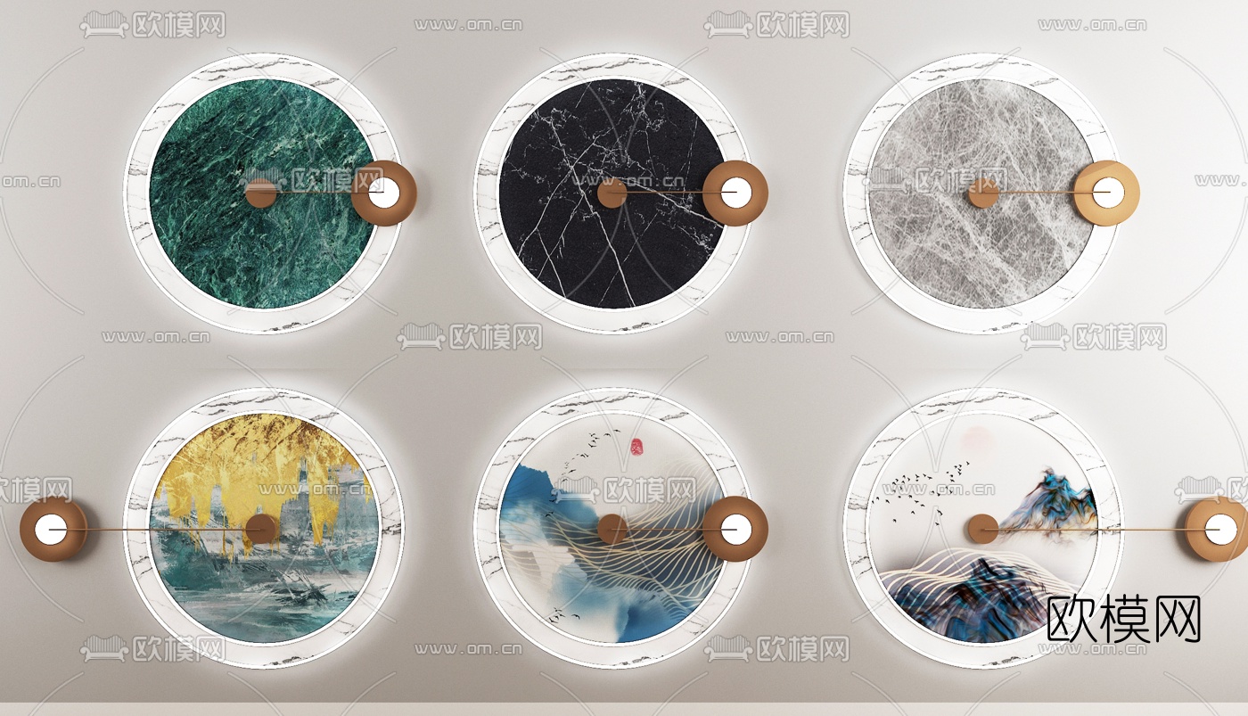 新中式圆形墙饰挂件3d模型下载