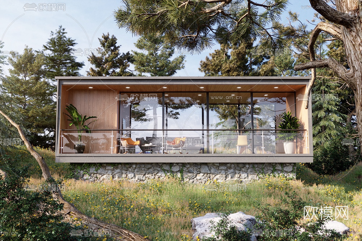 现代创意独栋别墅外观3d模型下载（渲染图2）