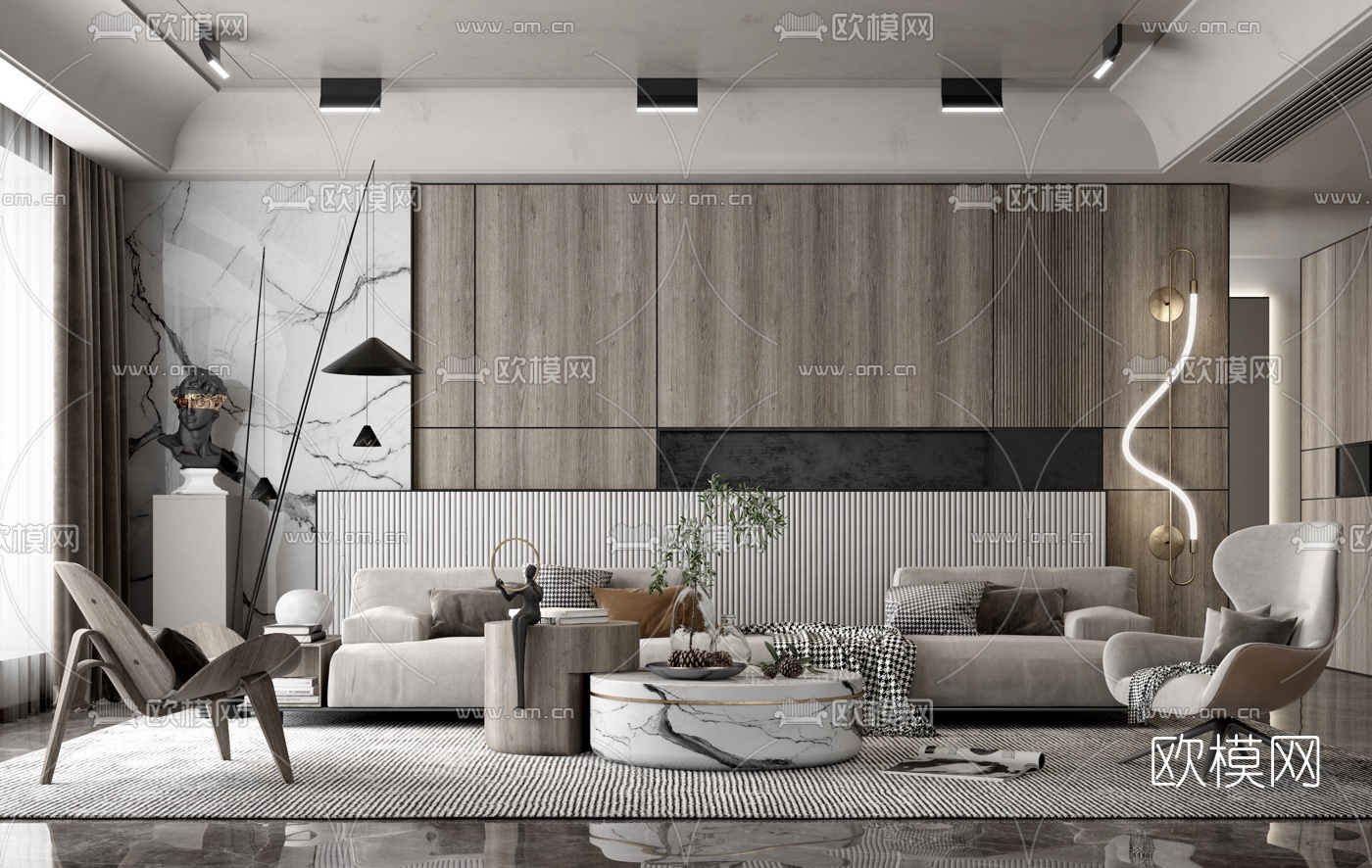 现代绒布沙发组合3d模型下载