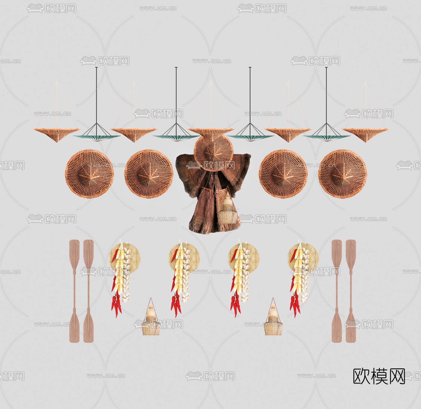 中式传统乡村农具su模型下载（渲染图2）