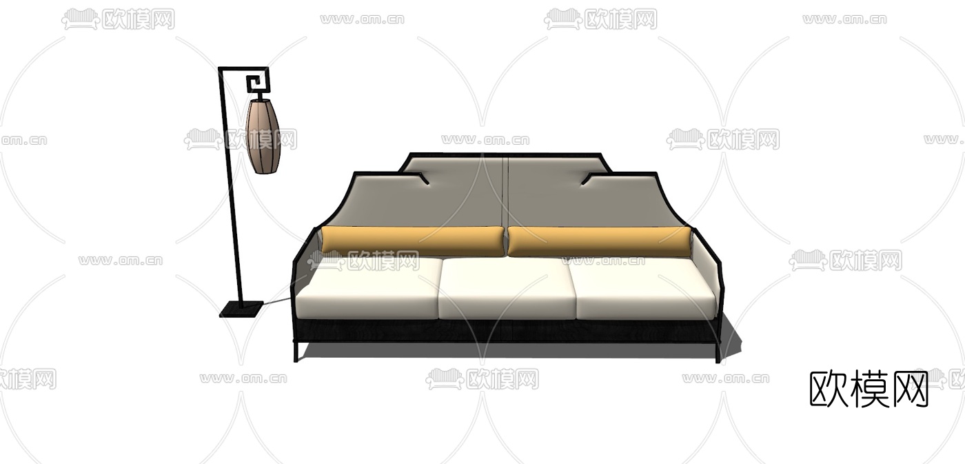 中式布艺多人沙发su模型下载