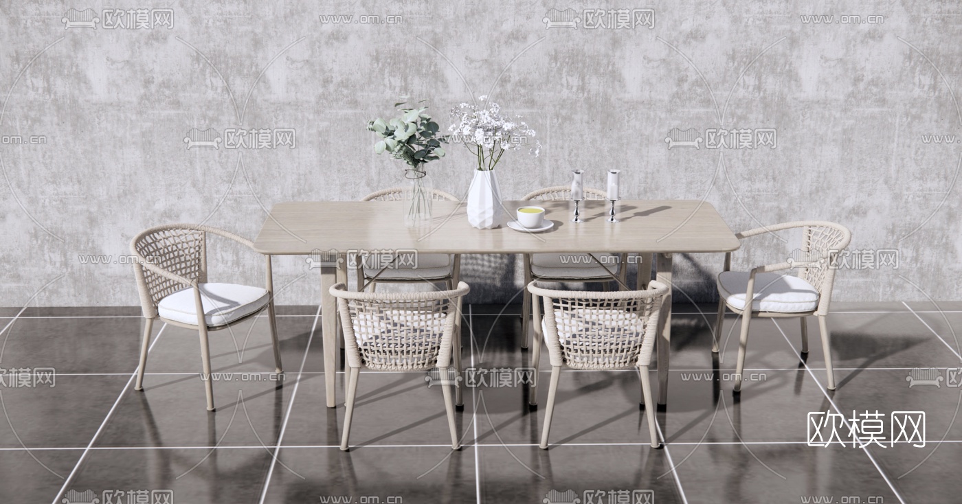 北欧餐桌椅su模型下载（渲染图1）