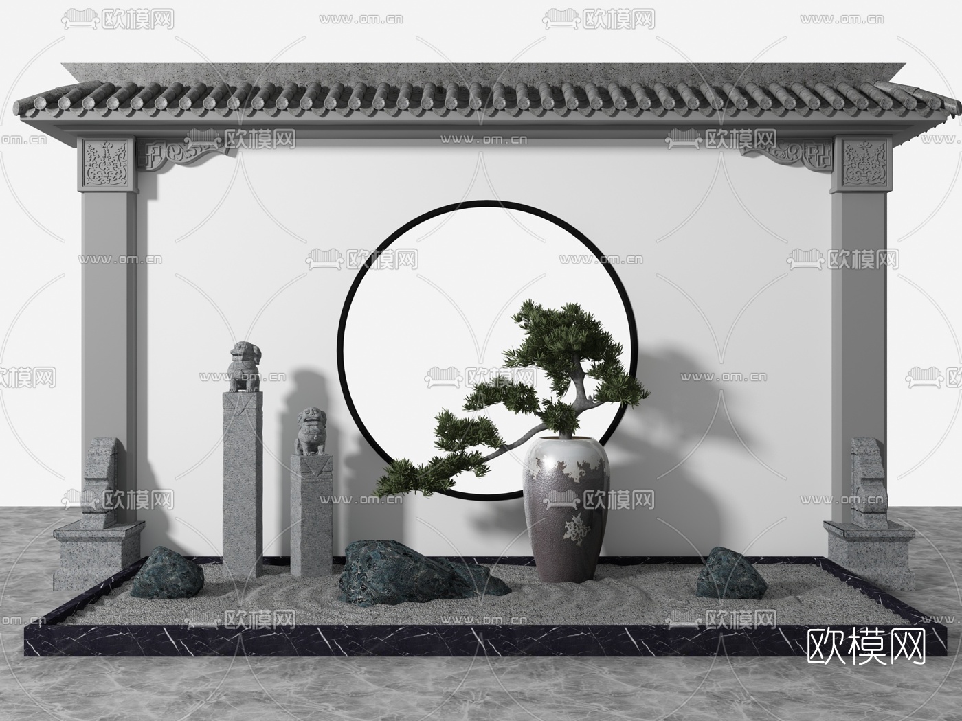 新中式园艺小品景观3d模型下载