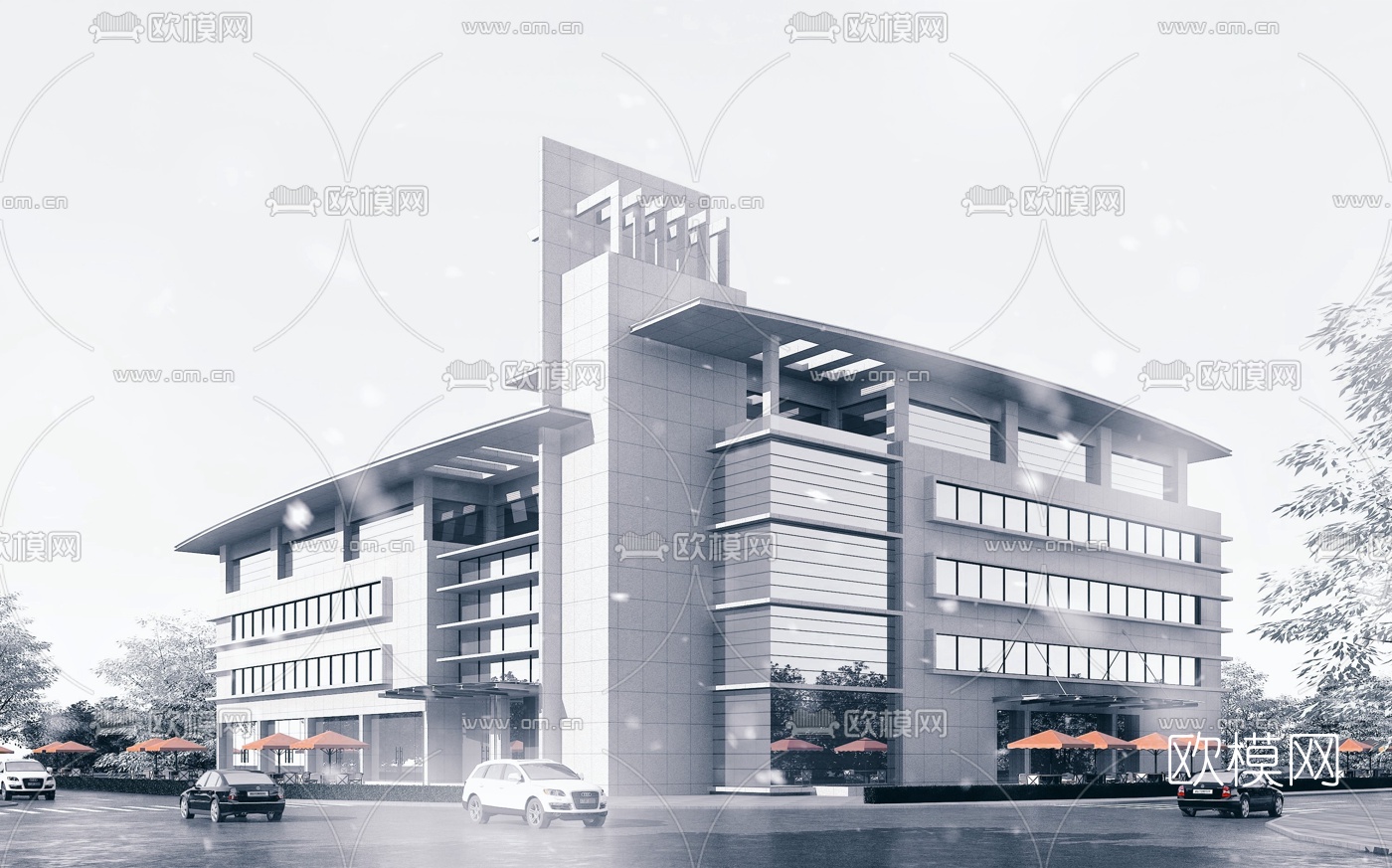 现代办公楼建筑外观3d模型