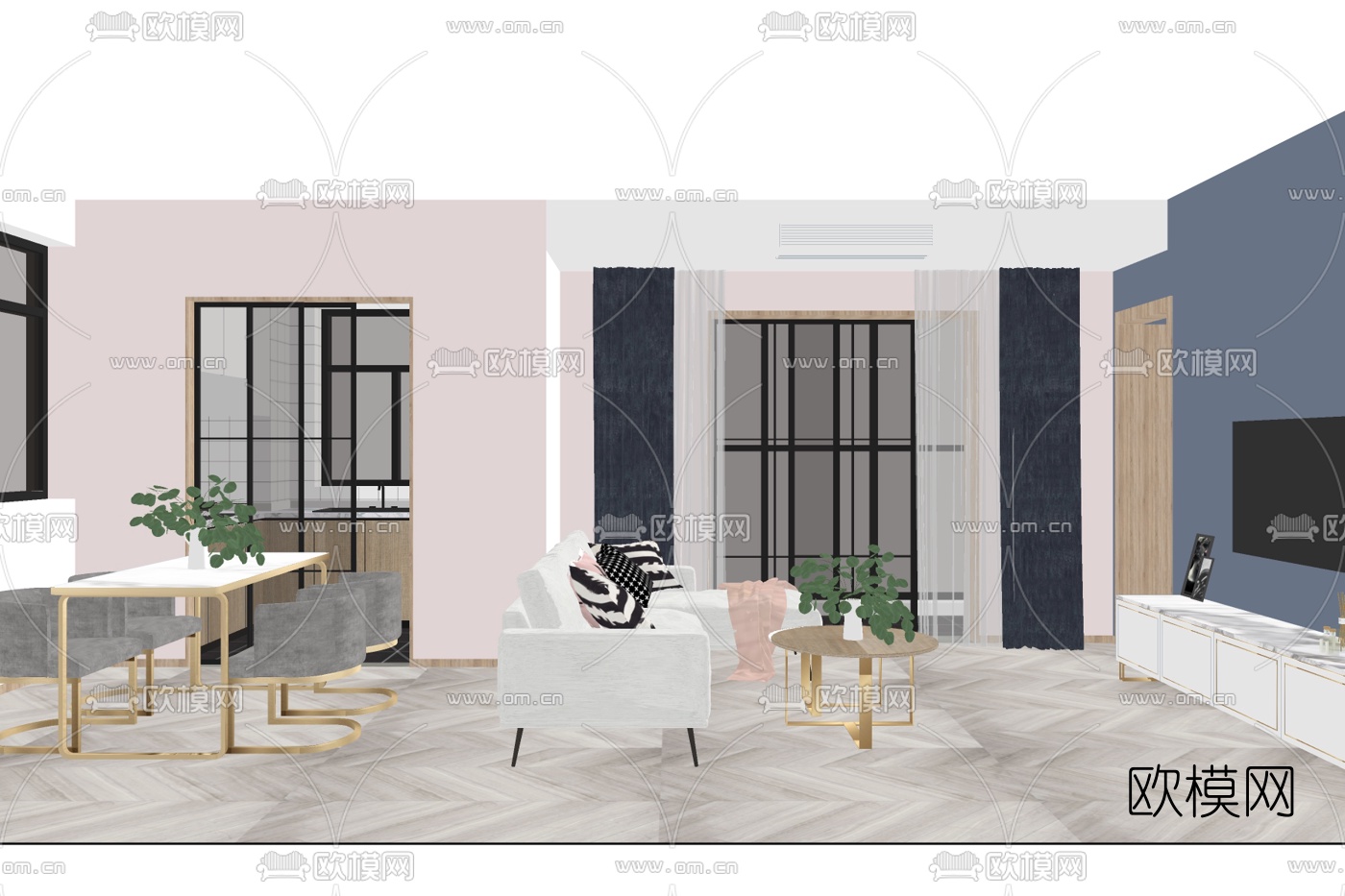 现代简约客厅免费su模型下载
