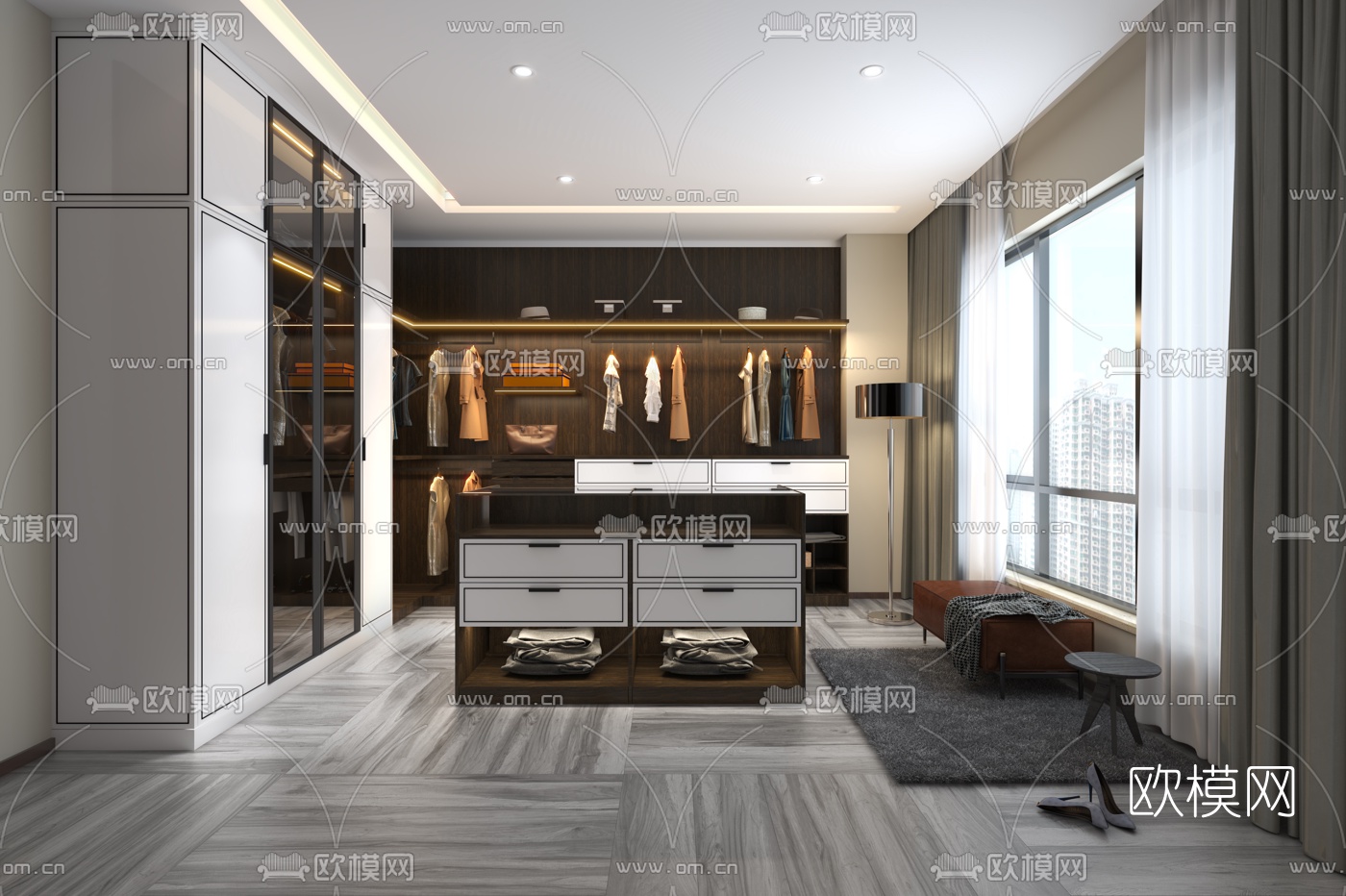 现代轻奢衣帽间3d模型下载