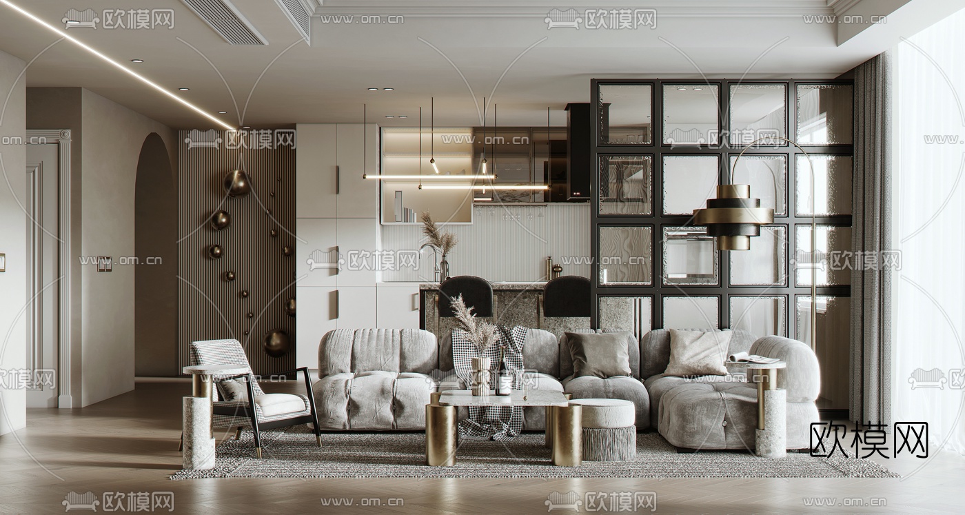 北欧客厅餐厅3d模型下载（渲染图1）