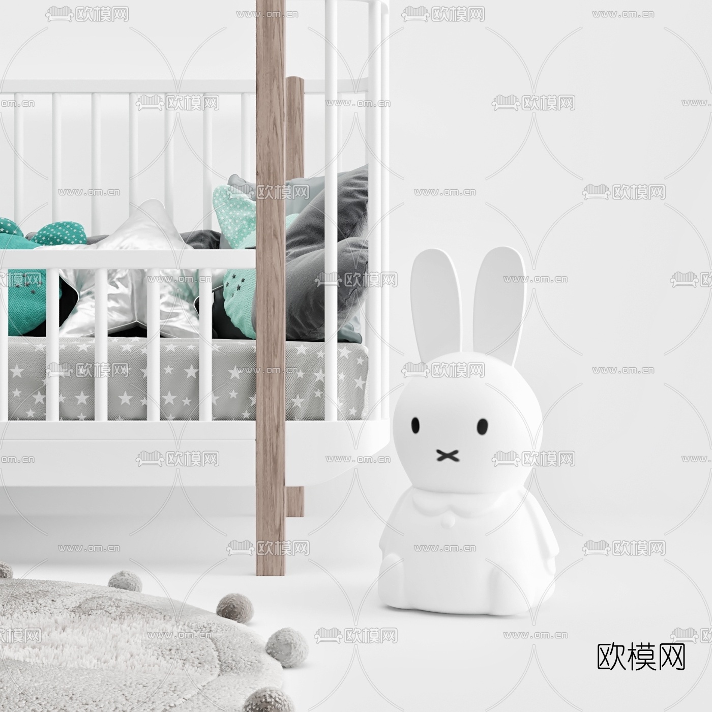 现代儿童床婴儿床3d模型下载（渲染图9）