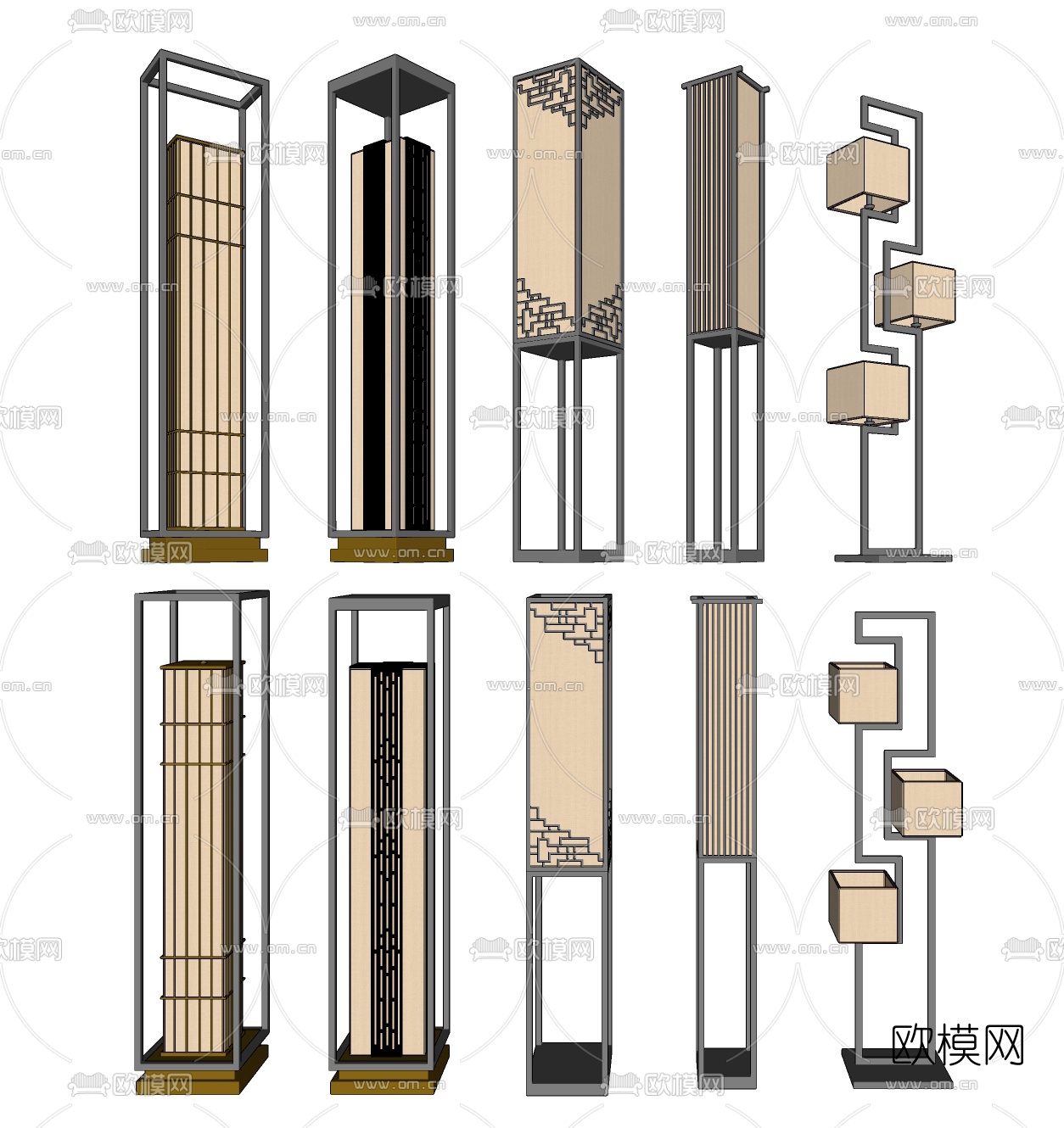 新中式落地灯su模型下载（渲染图3）