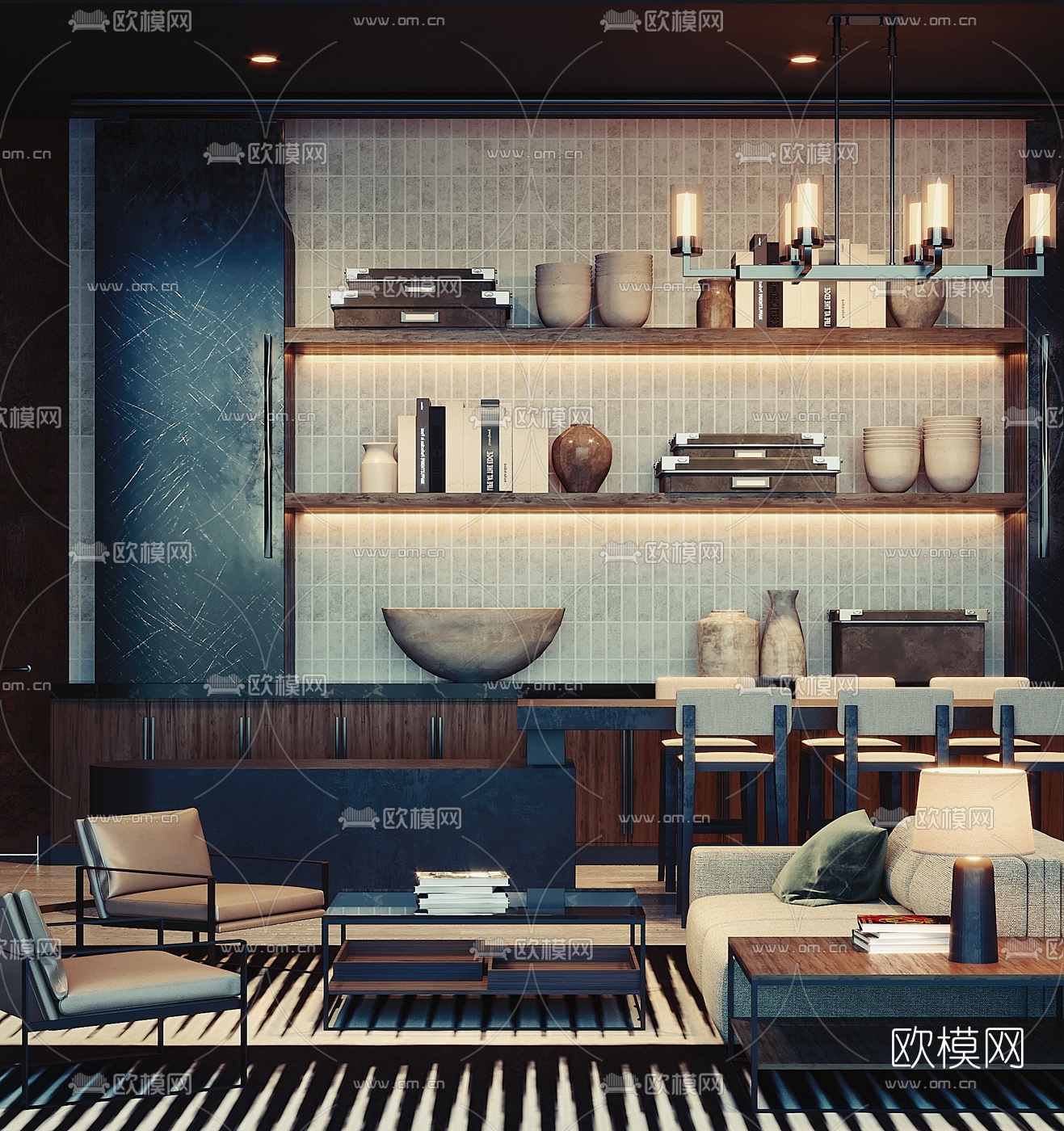 现代酒店大堂吧3d模型
