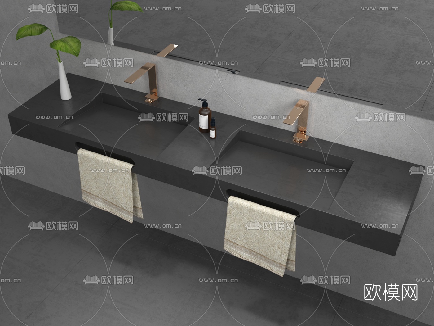 现代双人洗手台3d模型