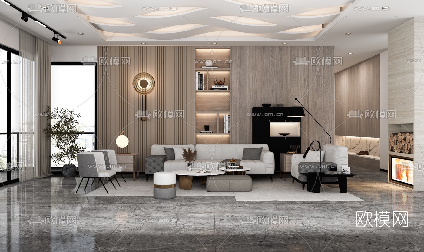 现代布艺沙发组合3d模型下载