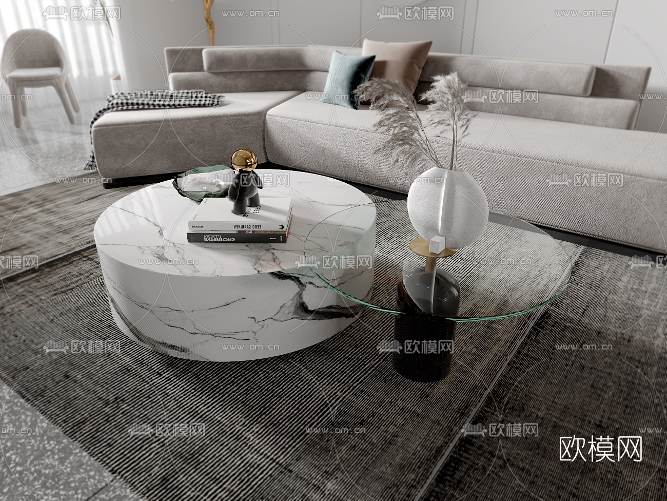 现代客厅餐厅3d模型