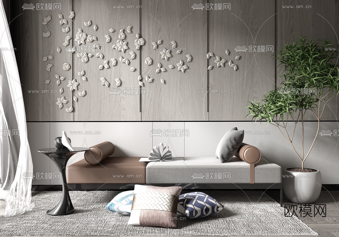 现代布艺床尾凳边几3d模型下载