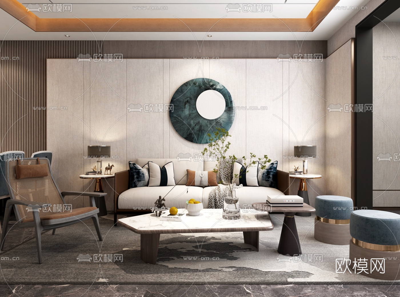 现代客厅餐厅免费3d模型下载（渲染图2）