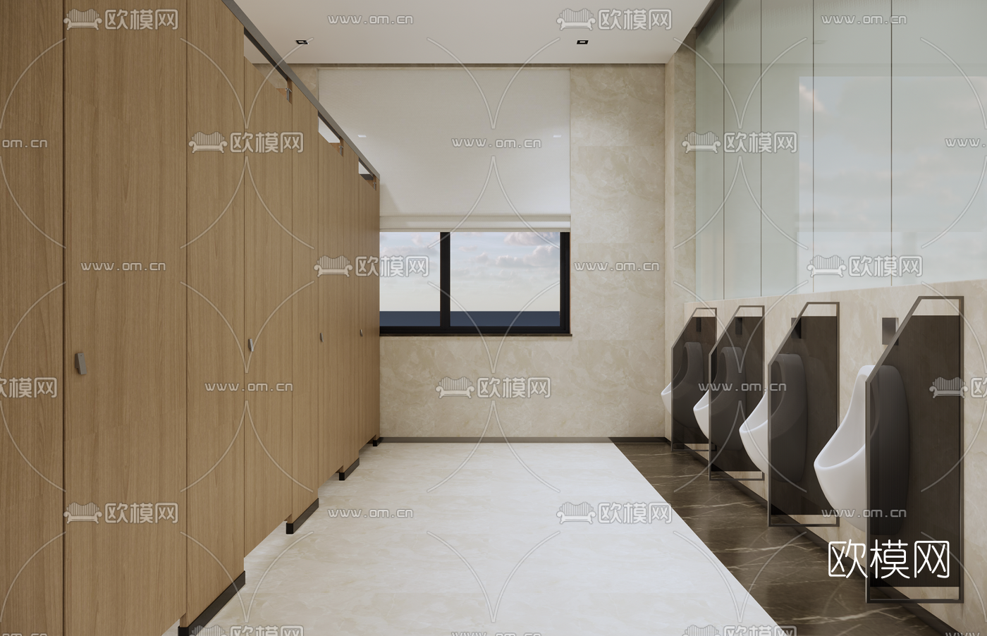 现代公共卫生间su模型下载（渲染图1）