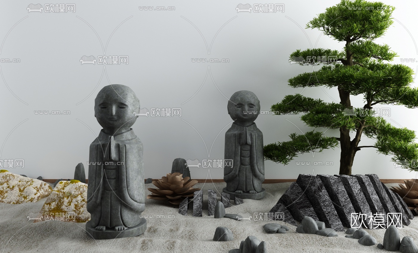 新中式禅意石雕景观小品3d模型