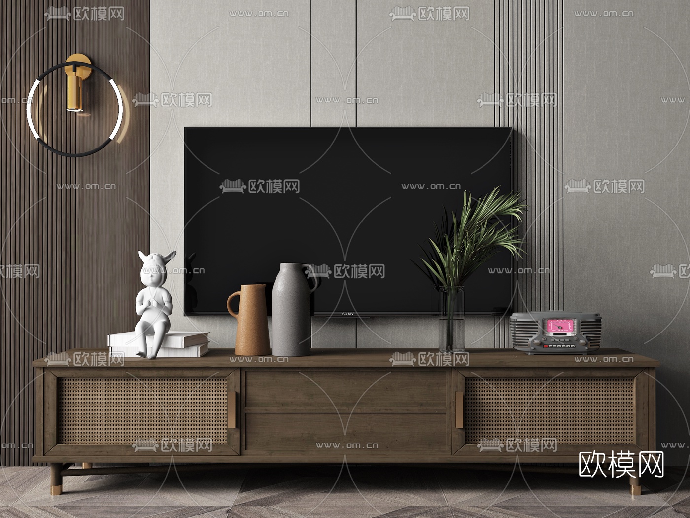 现代原木电视柜3d模型