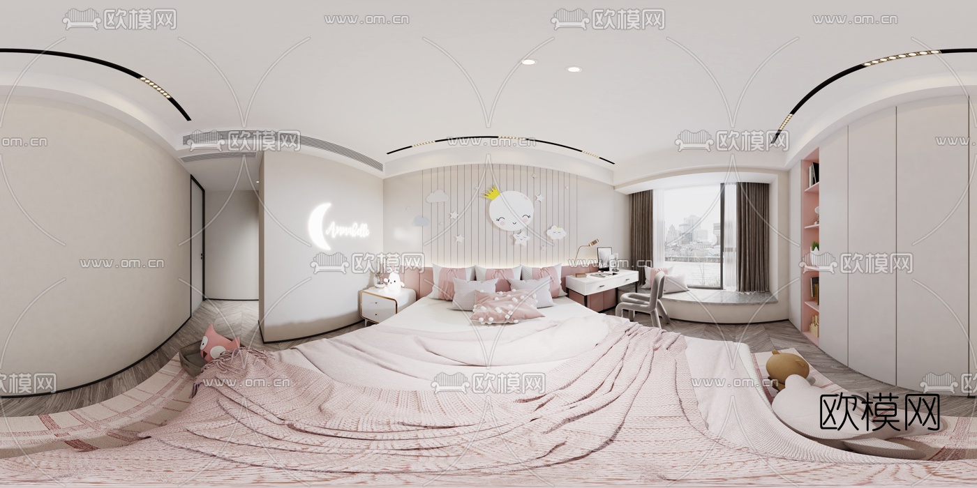 现代女孩房卧室vr全景3d模型