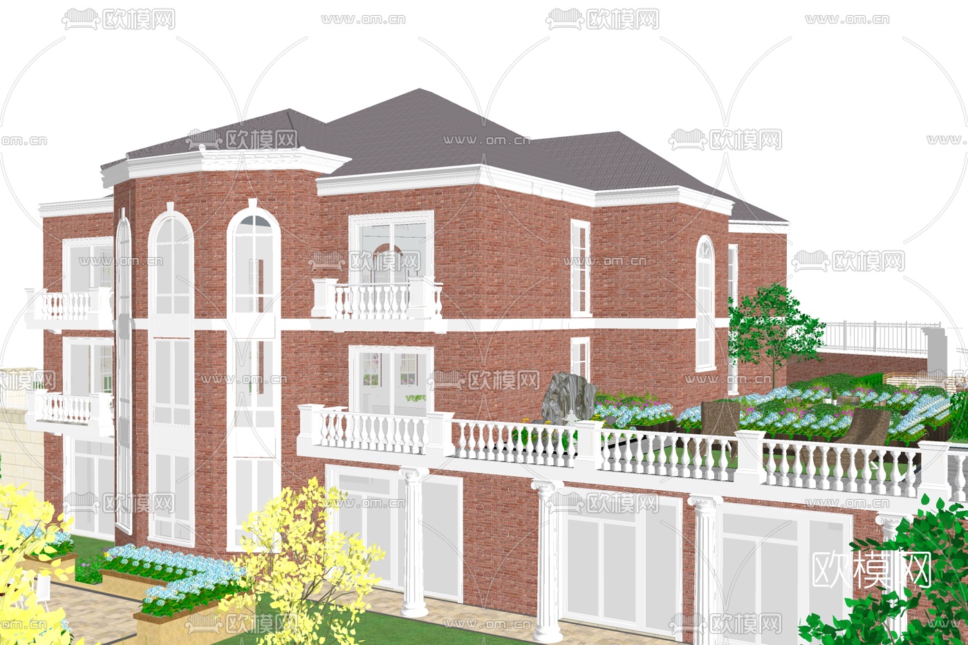 欧式独栋别墅外观su模型下载