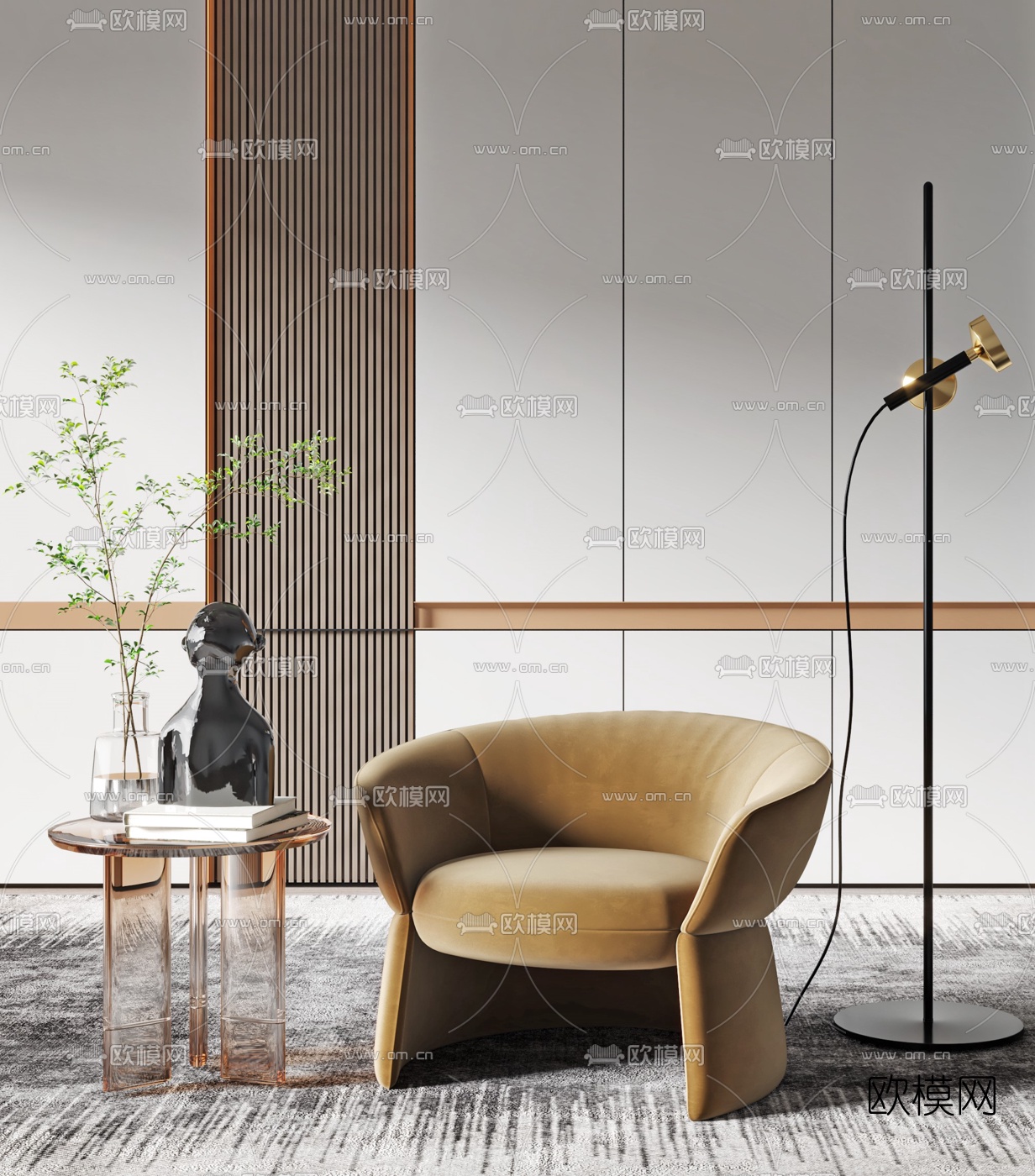 现代绒布单人沙发边几3d模型下载