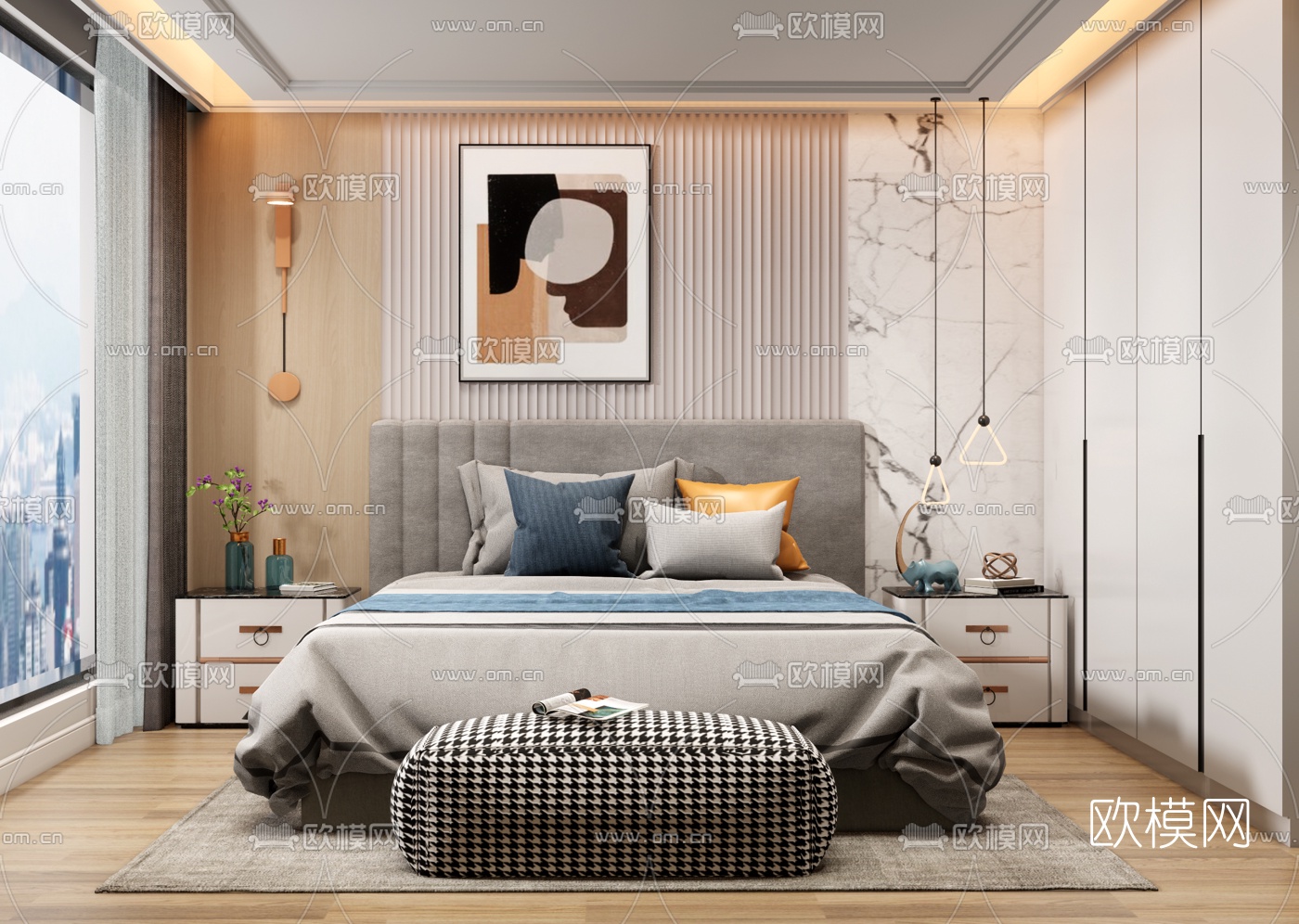 北欧卧室su模型下载（渲染图1）