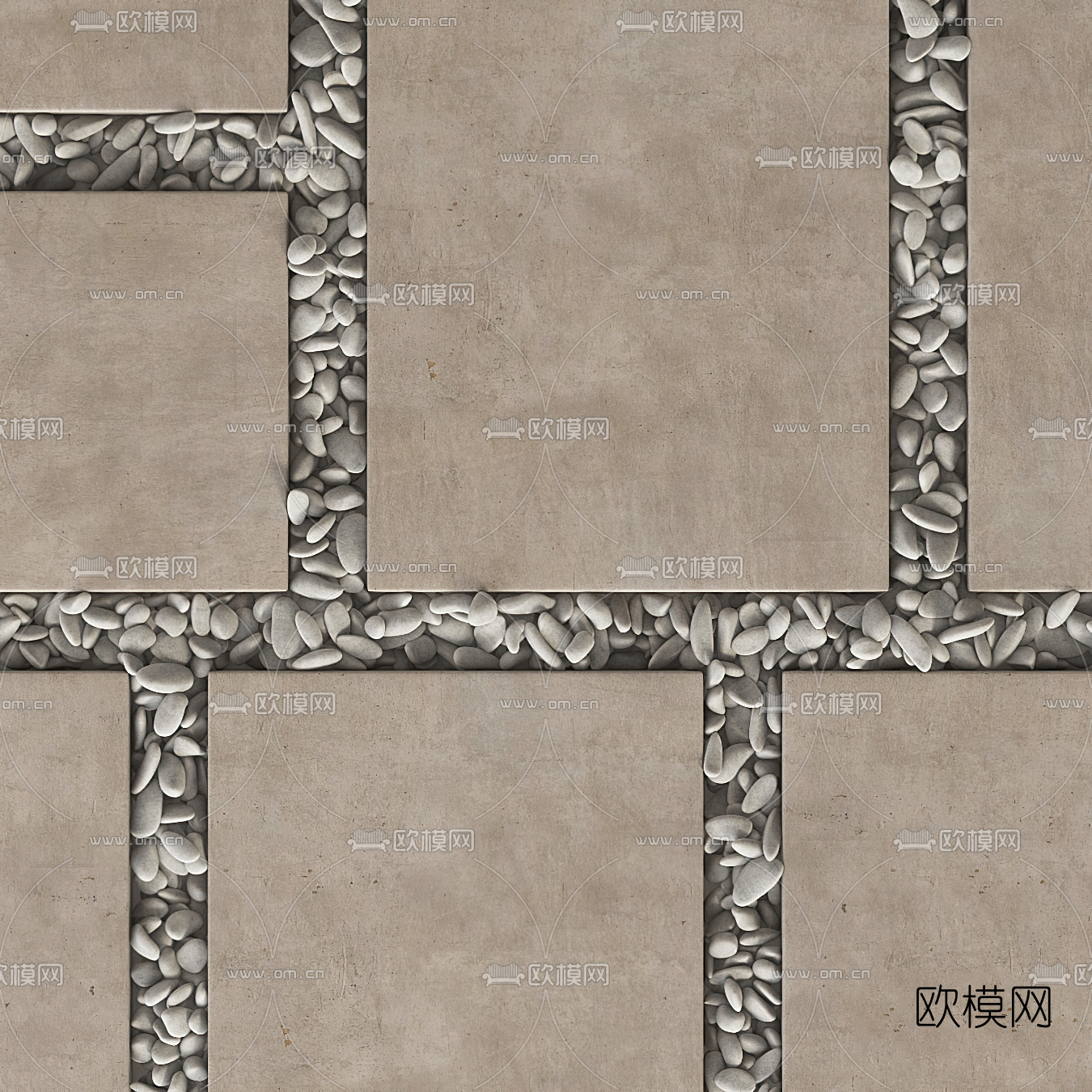 现代鹅卵石石板路小品3d模型下载（渲染图4）