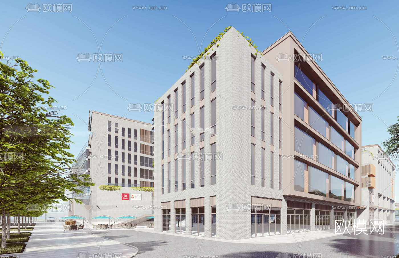 现代商业街su模型下载（渲染图2）