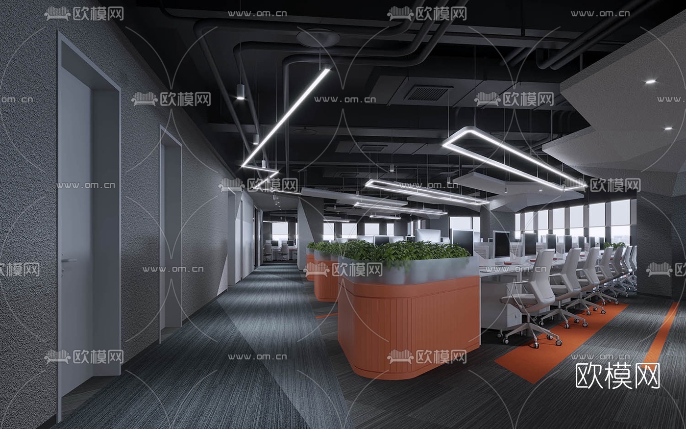 现代敞开式办公室3d模型