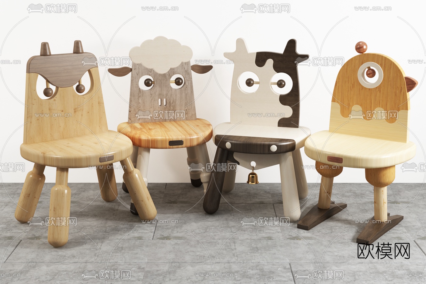 现代儿童卡通动物椅3d模型下载