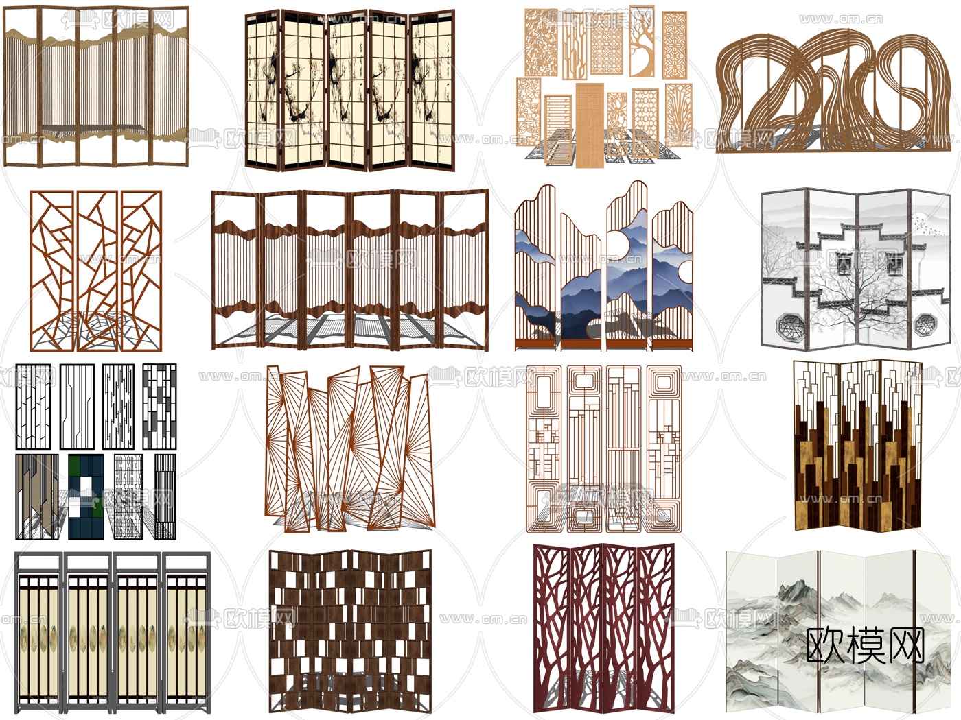 新中式屏风隔断su模型下载（渲染图1）
