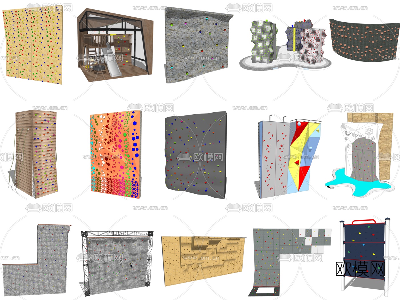 现代攀爬墙攀岩墙su模型下载