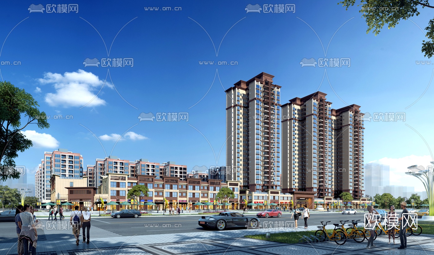 新中式住宅小区商业街3d模型
