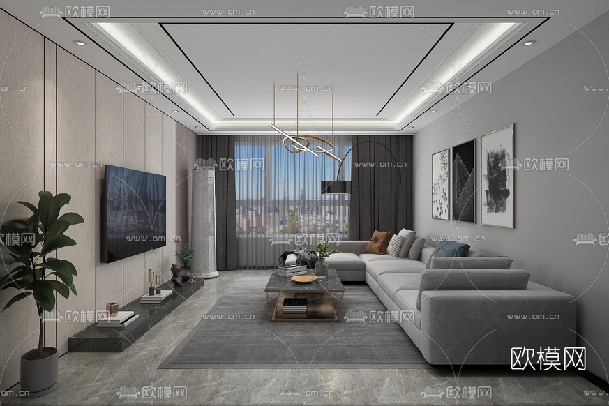 现代客厅免费3d模型下载_ID10174996_3dmax免费模型-欧模网