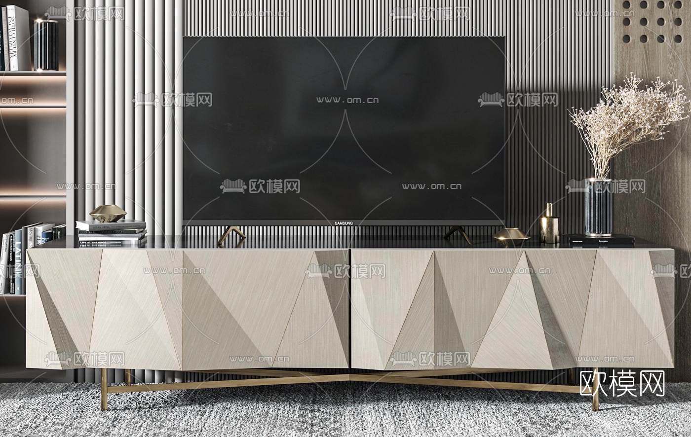 现代轻奢电视柜3d模型下载（渲染图2）