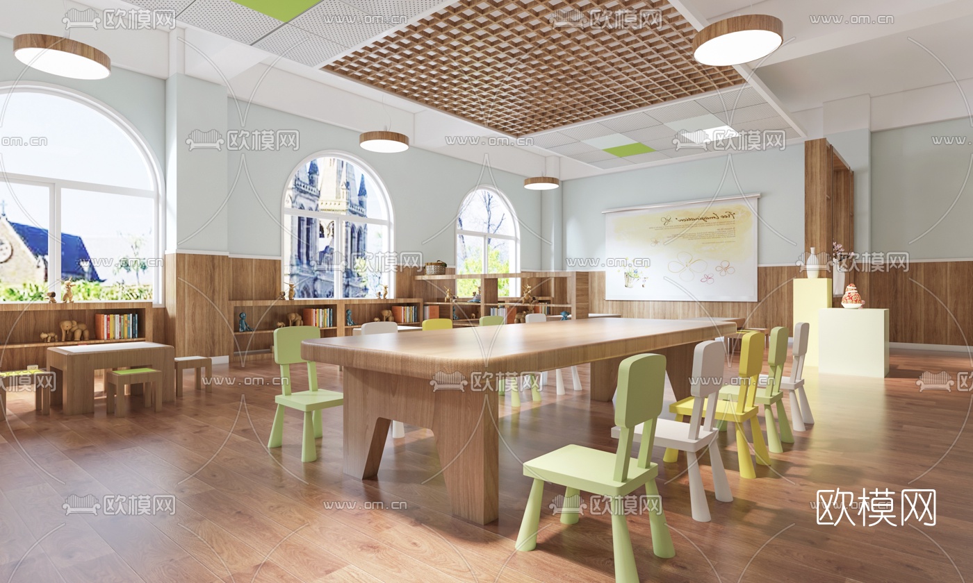 北欧幼儿园活动教室3d模型下载（渲染图1）