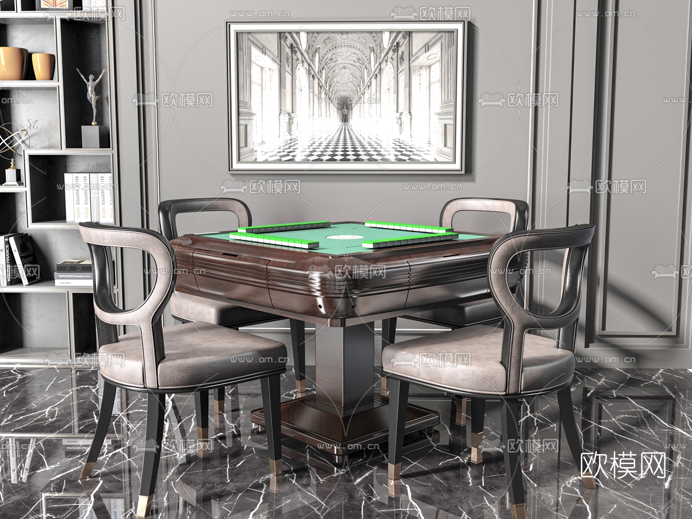 现代麻将桌椅su模型下载（渲染图1）