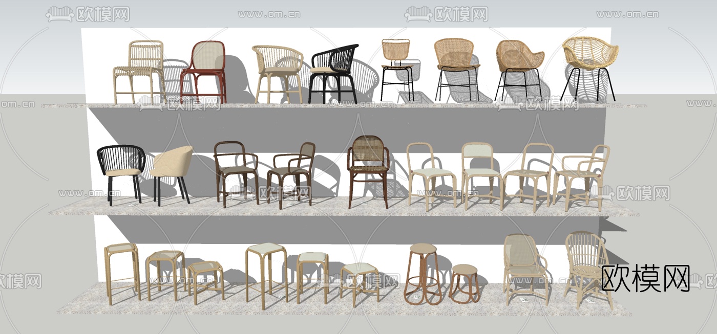 新中式藤编休闲椅su模型下载