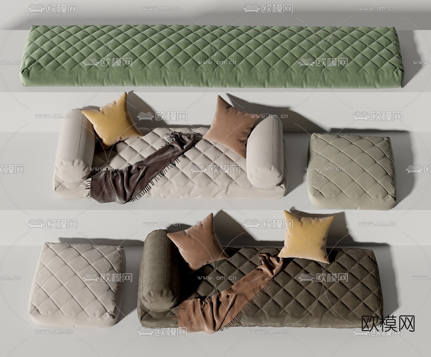 现代绒布坐垫抱枕3d模型下载（渲染图1）